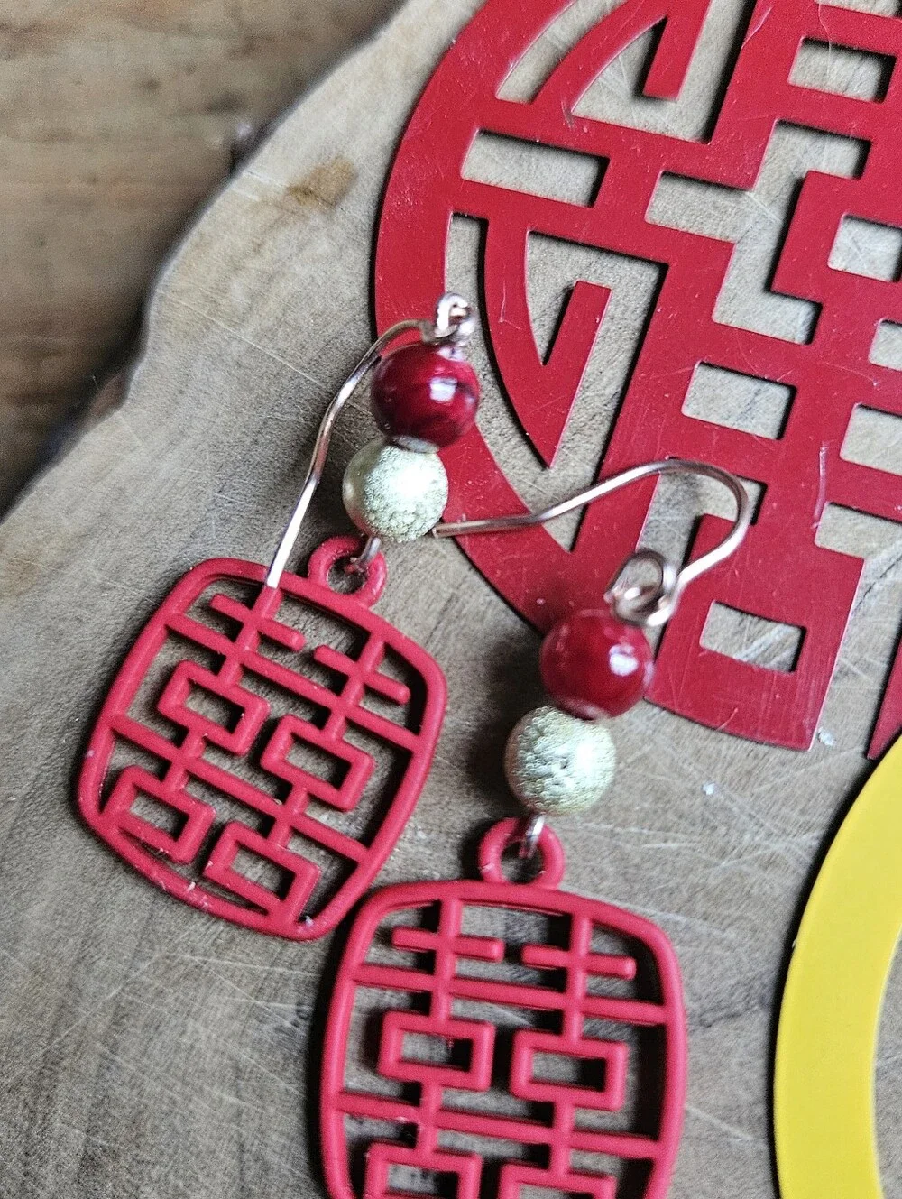 Handmade Red Chinese Double Happiness Earrings (Wedding Bridal Shower)